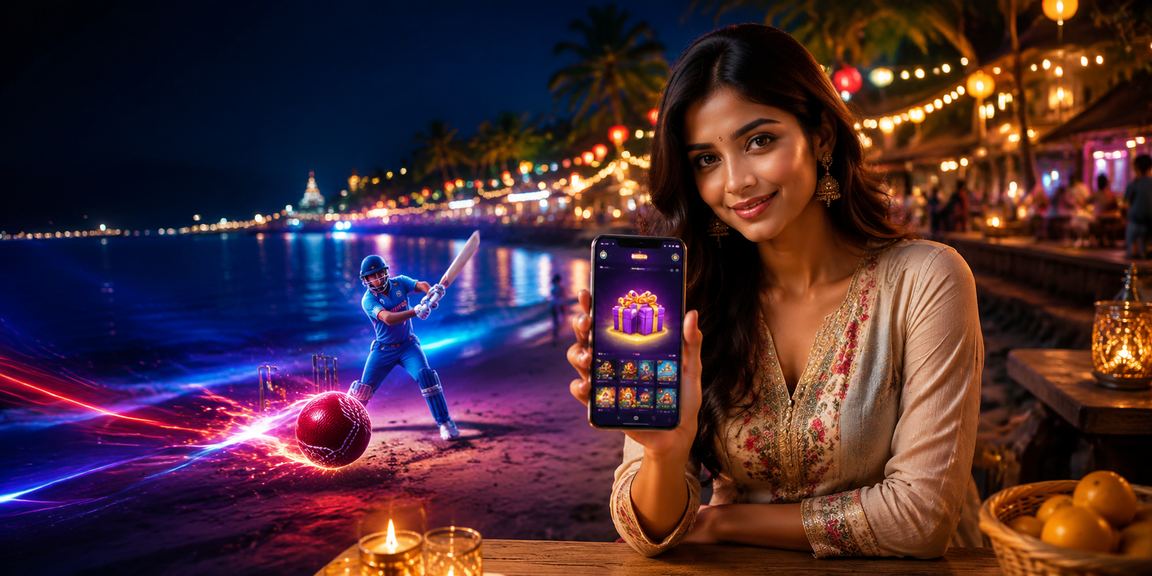 Lady in traditional kurti placing cricket bets on mobile phone